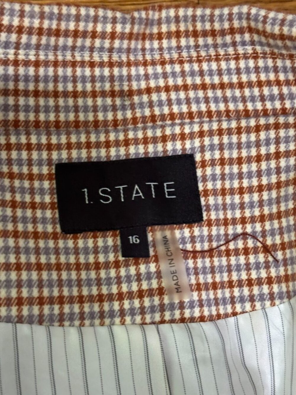 1 State Womens Open Front Blazer Jacket Size 16 Red Check Double Breasted Career - Picture 4 of 7